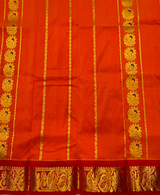 Golden Peach shade vegan silk Kids Pattu Pavadai with contrast border(Size-5) Below 5 years