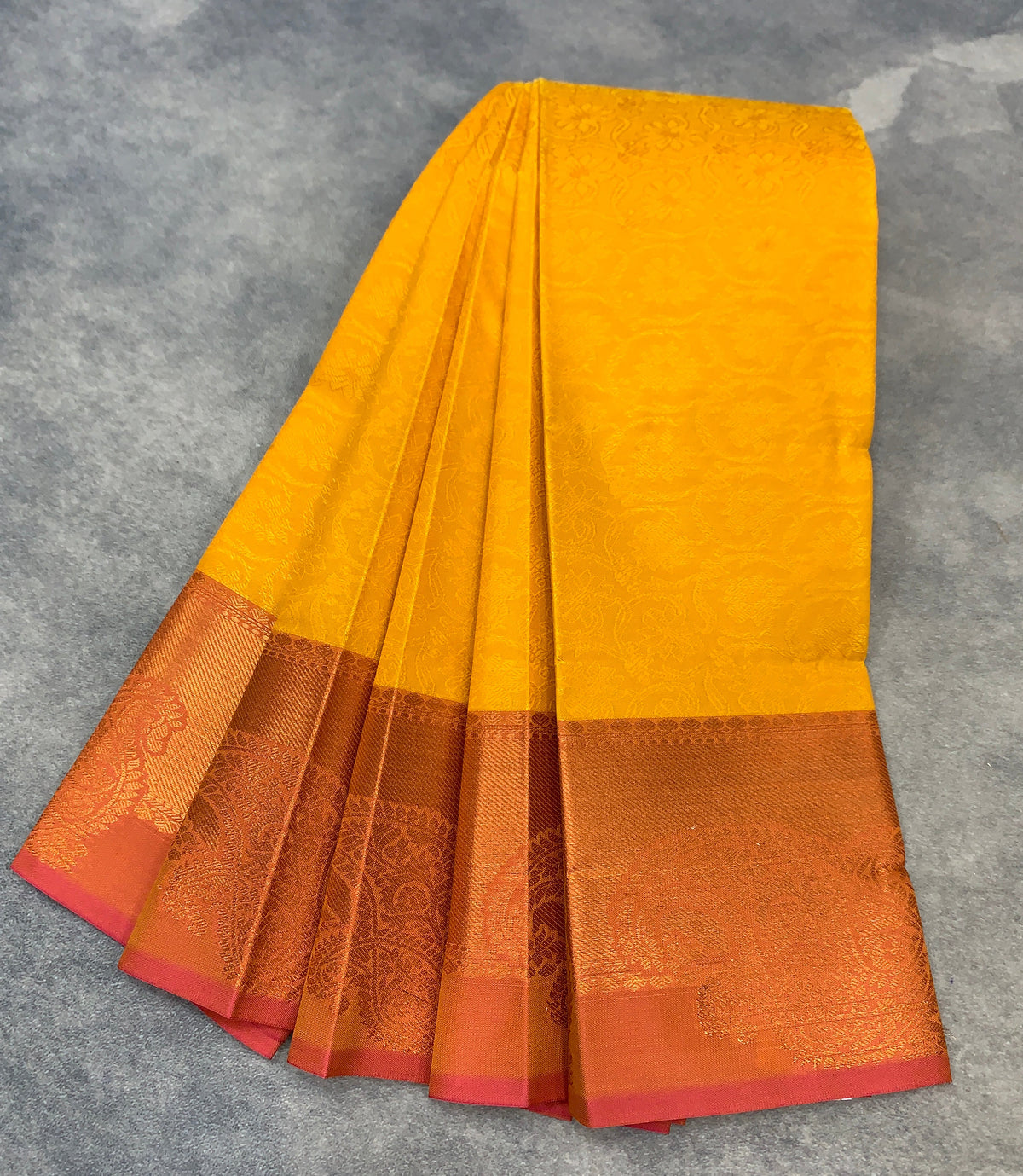 Poly Cotton Saree Yellow Colour with Copper Zari Border