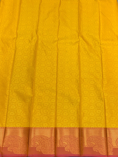 Poly Cotton Saree Yellow Colour with Copper Zari Border