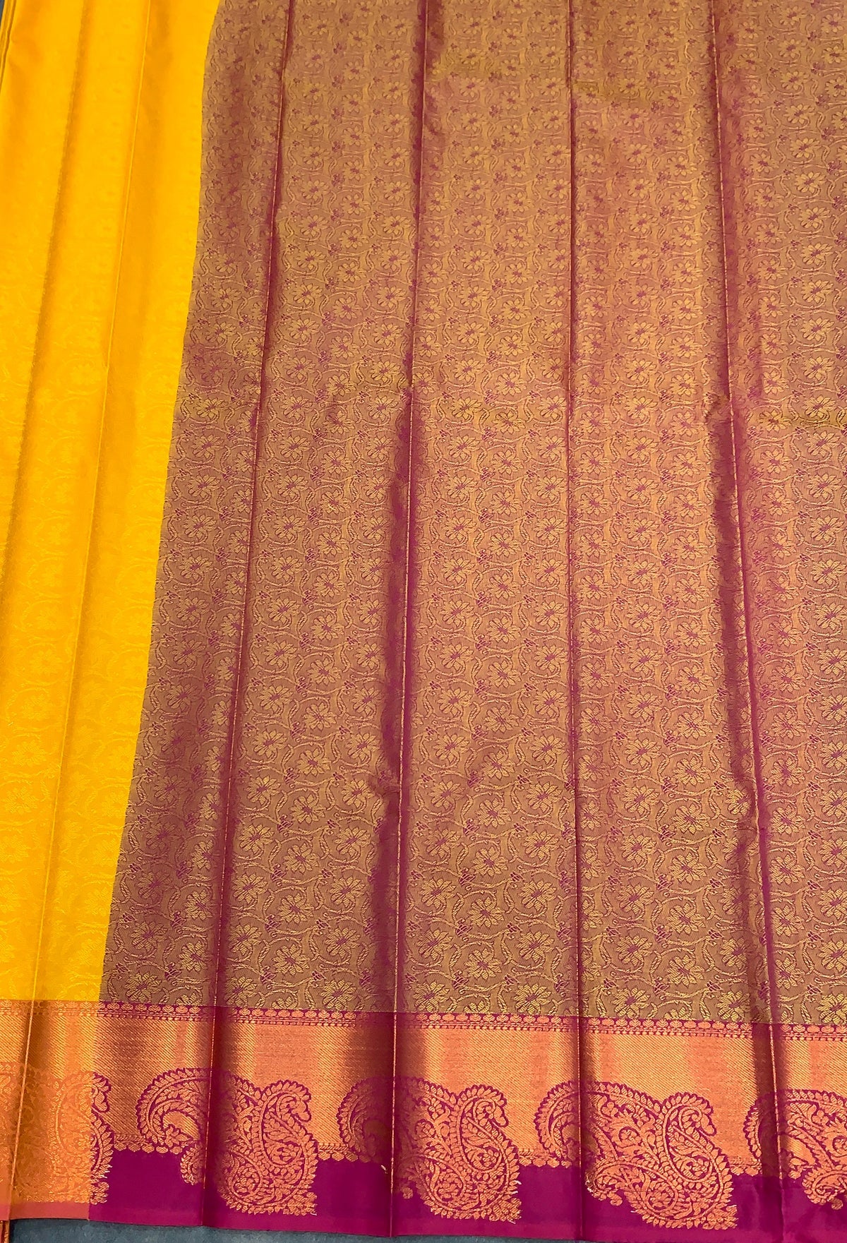 Poly Cotton Saree Yellow Colour with Copper Zari Border