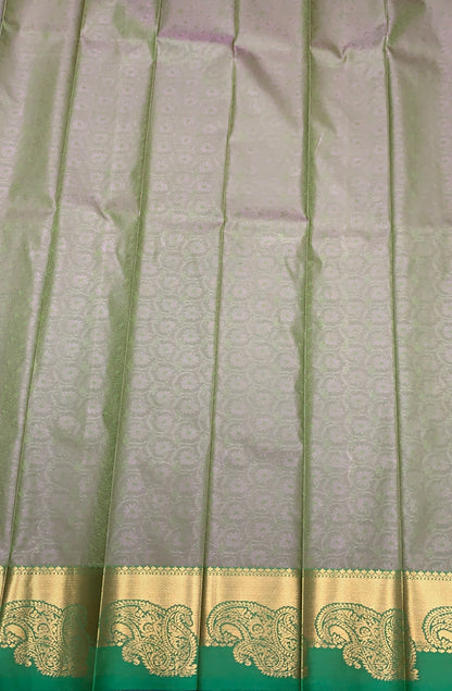 Poly Cotton Saree Olive Green Colour with Copper Zari Border