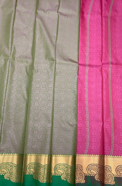Poly Cotton Saree Olive Green Colour with Copper Zari Border