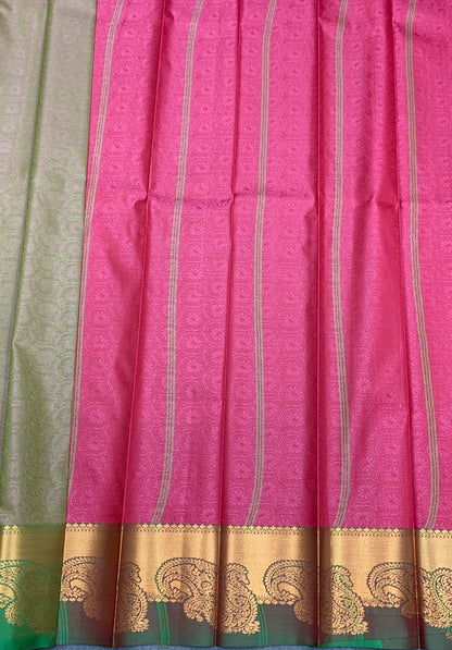 Poly Cotton Saree Olive Green Colour with Copper Zari Border