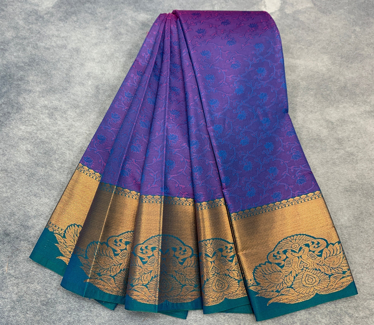 Poly Cotton Saree Blue Colour with Copper Zari Border
