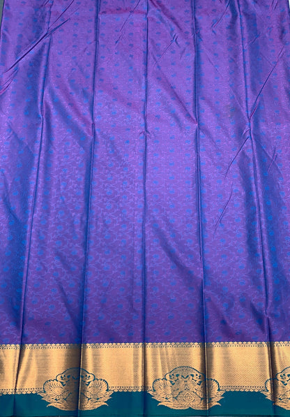 Poly Cotton Saree Blue Colour with Copper Zari Border
