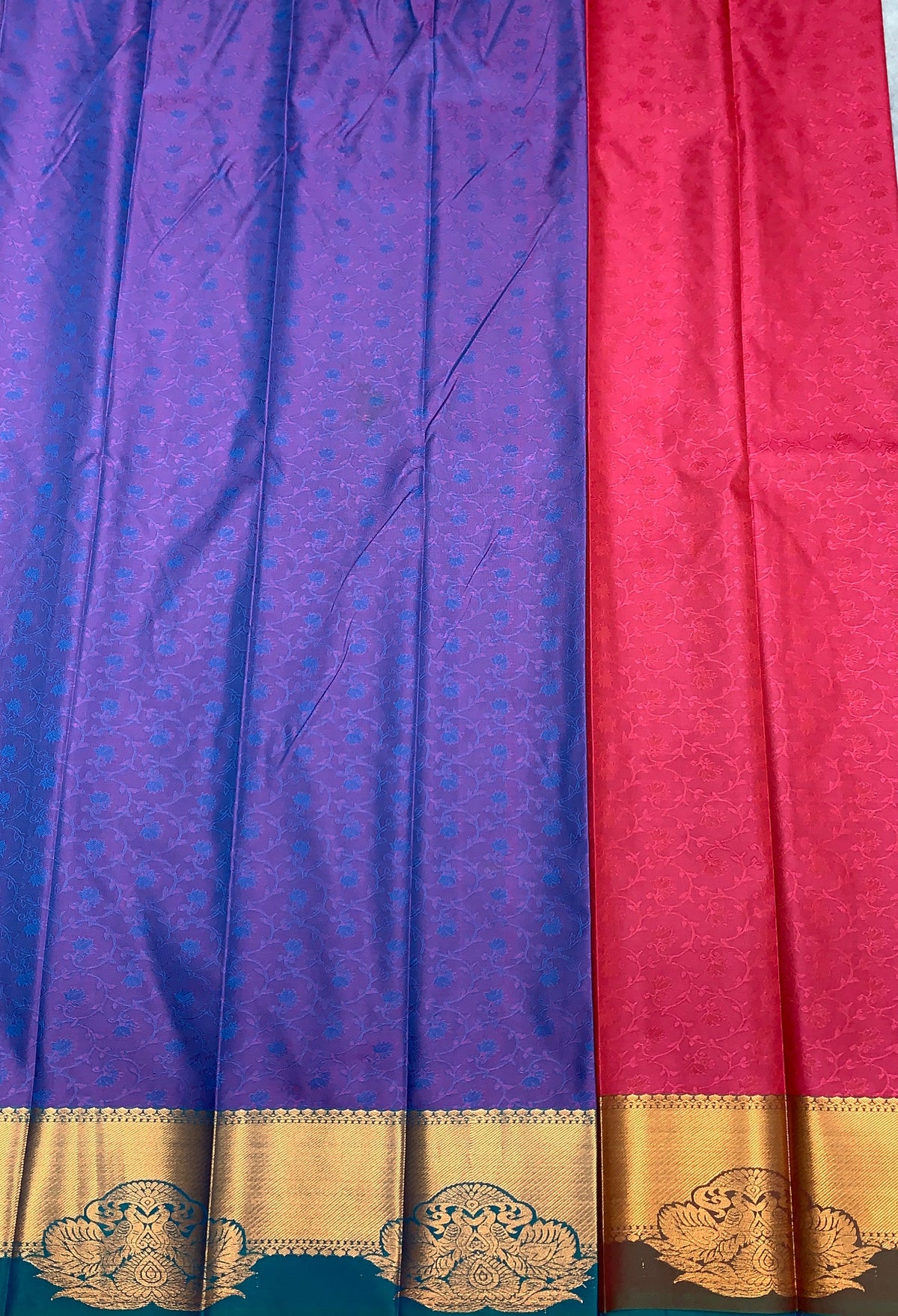 Poly Cotton Saree Blue Colour with Copper Zari Border