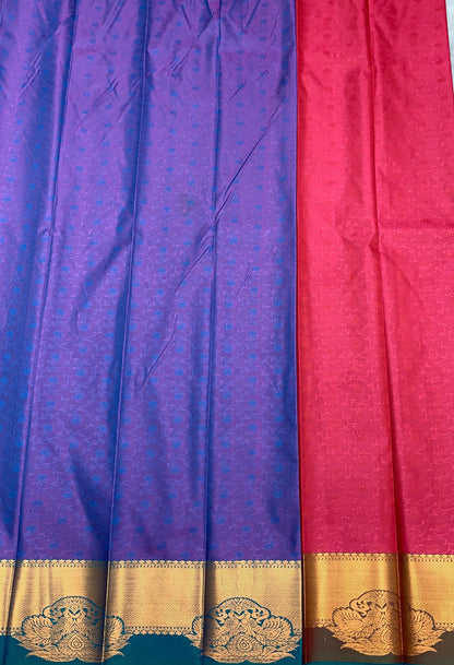 Poly Cotton Saree Blue Colour with Copper Zari Border