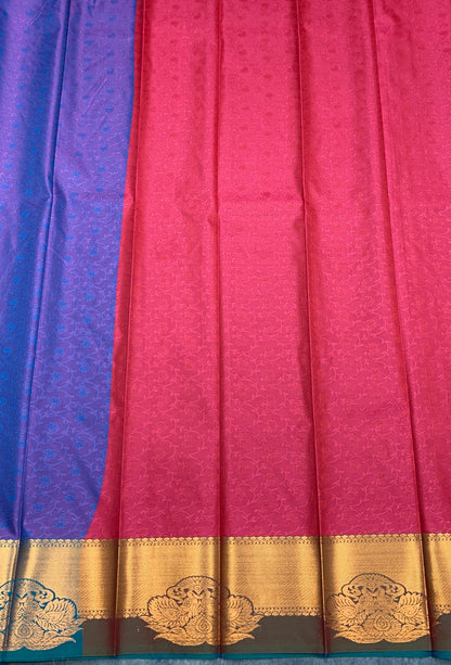Poly Cotton Saree Blue Colour with Copper Zari Border