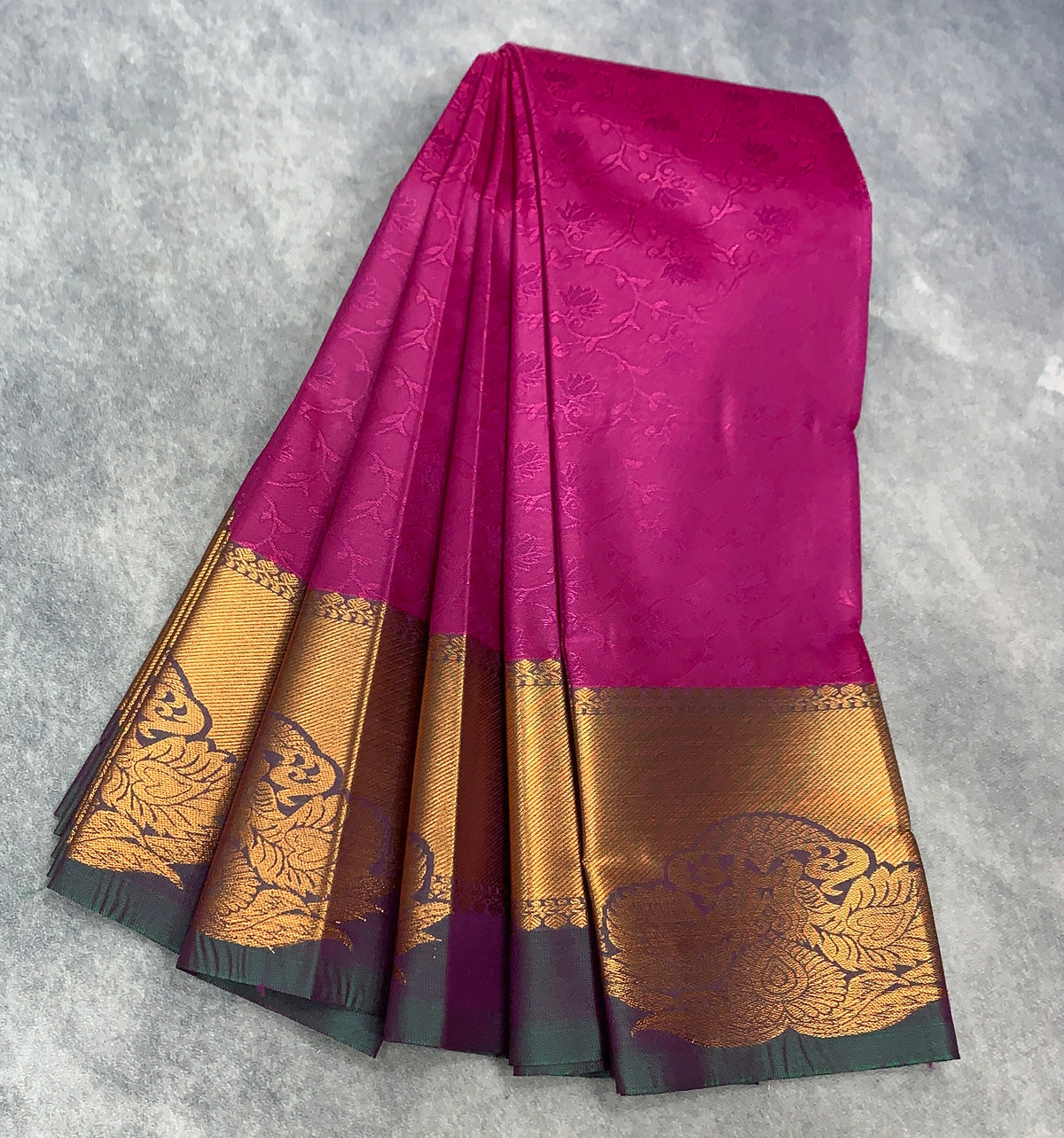 Poly Cotton Saree Magenta Colour with Copper Zari Border