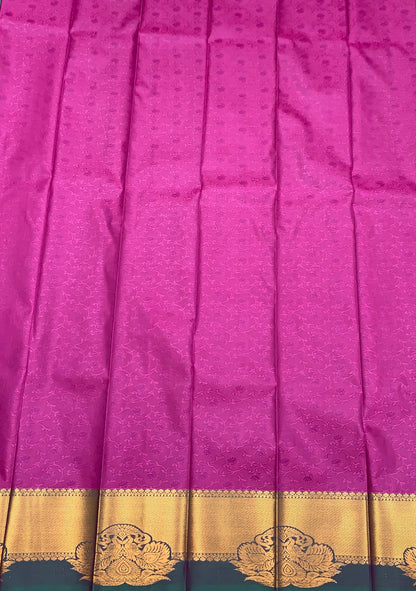 Poly Cotton Saree Magenta Colour with Copper Zari Border
