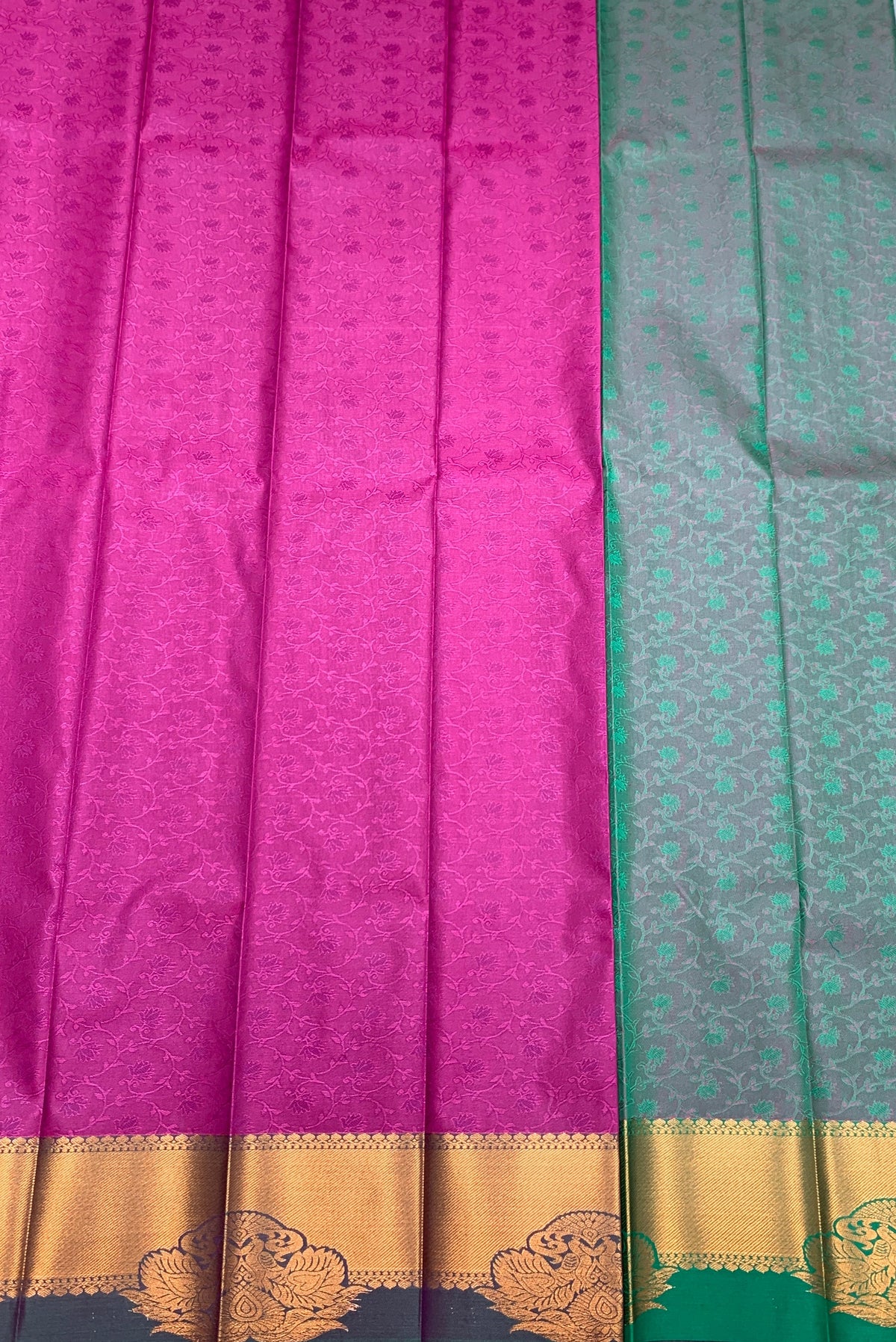 Poly Cotton Saree Magenta Colour with Copper Zari Border