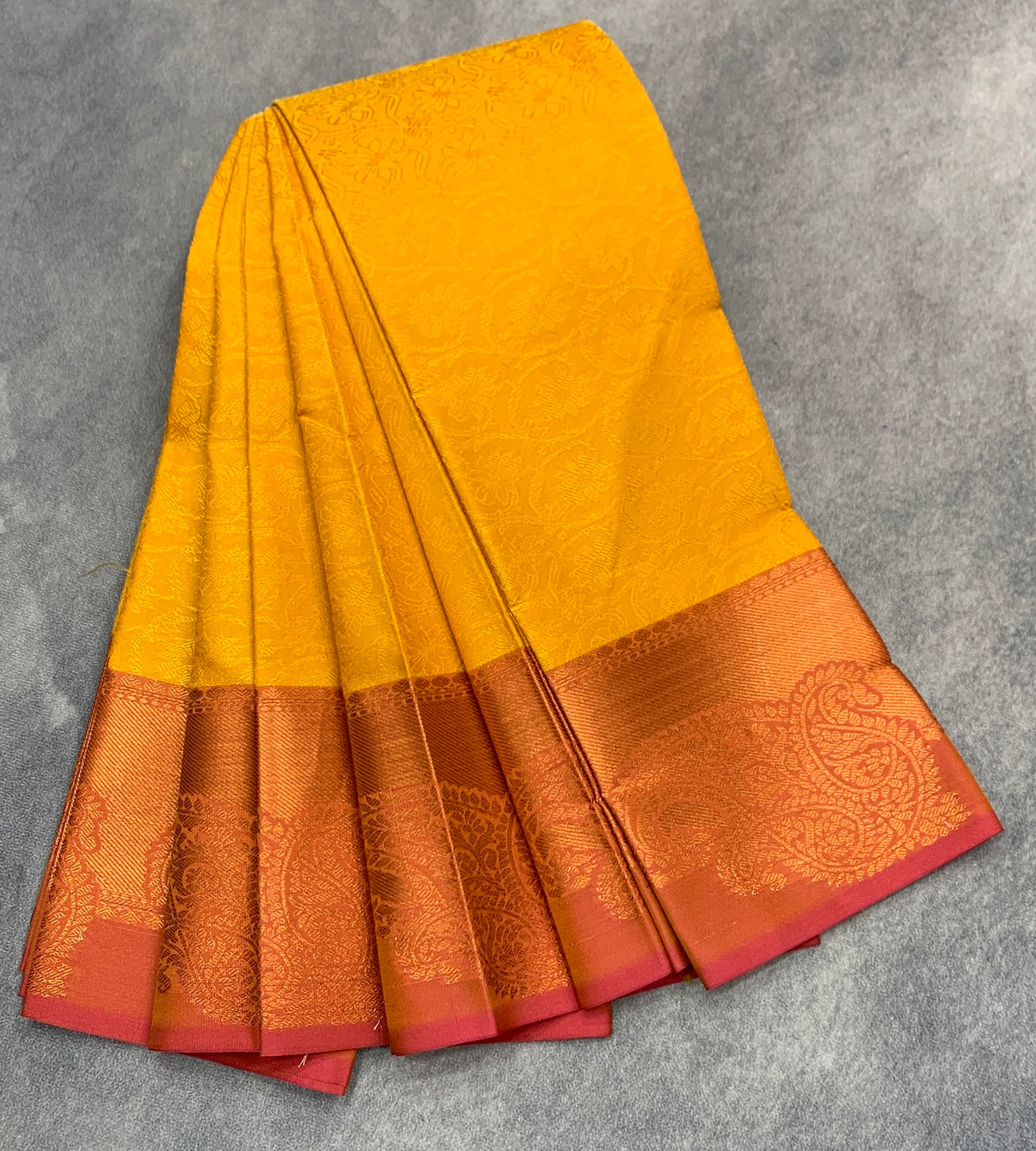 Poly Cotton Saree Yellow Colour with Copper Zari Border