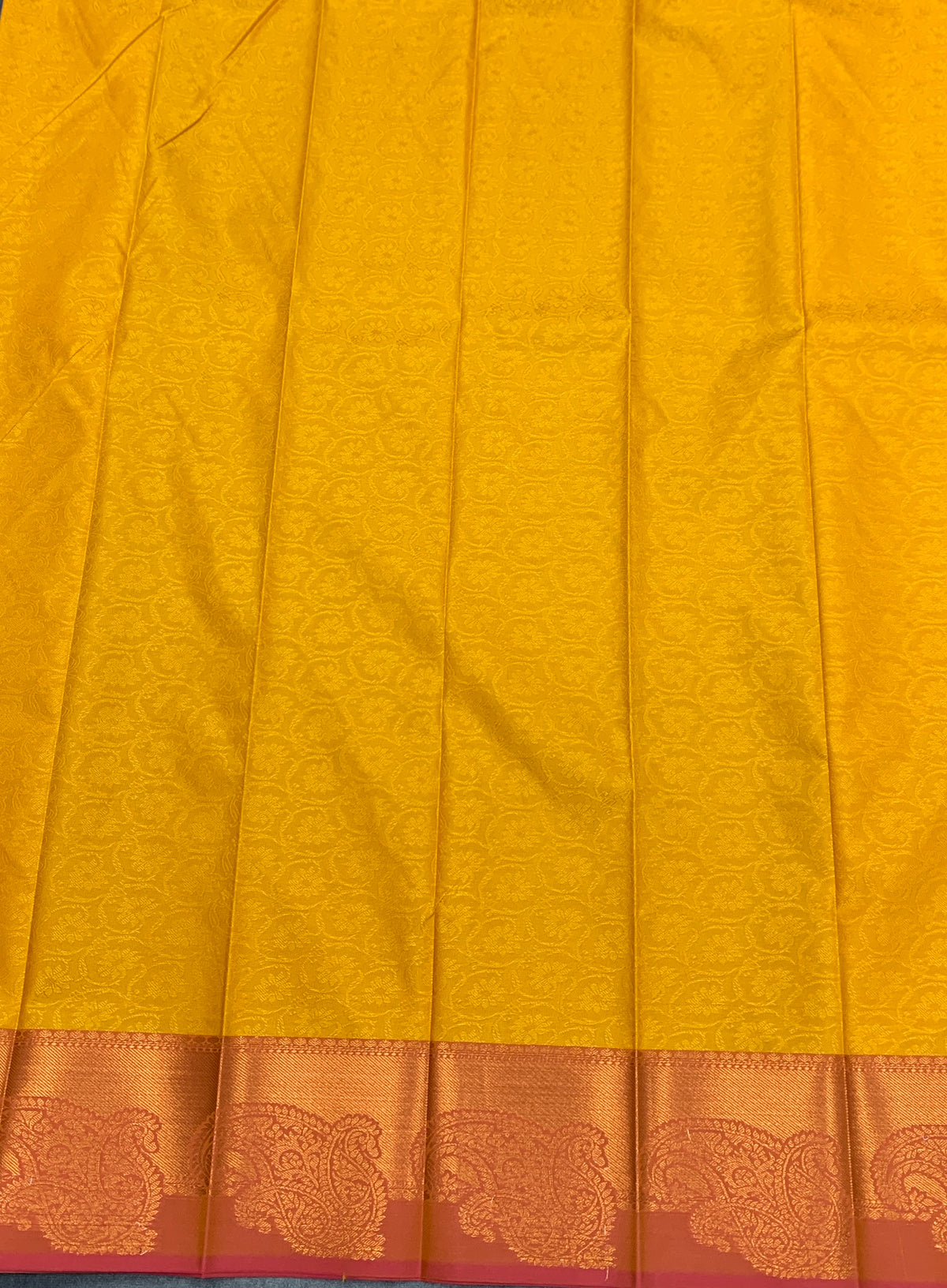 Poly Cotton Saree Yellow Colour with Copper Zari Border
