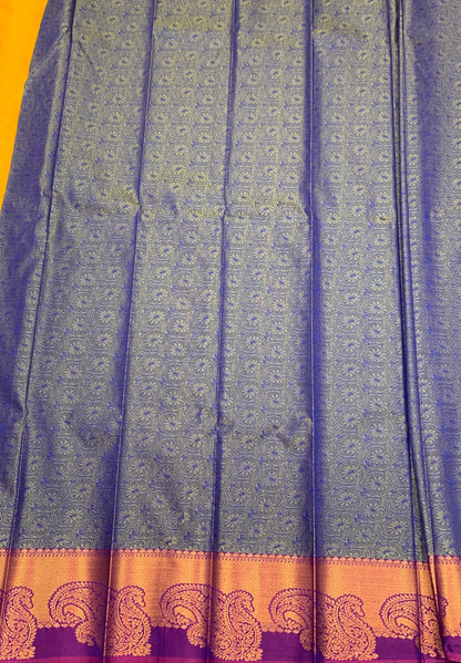 Poly Cotton Saree Yellow Colour with Copper Zari Border