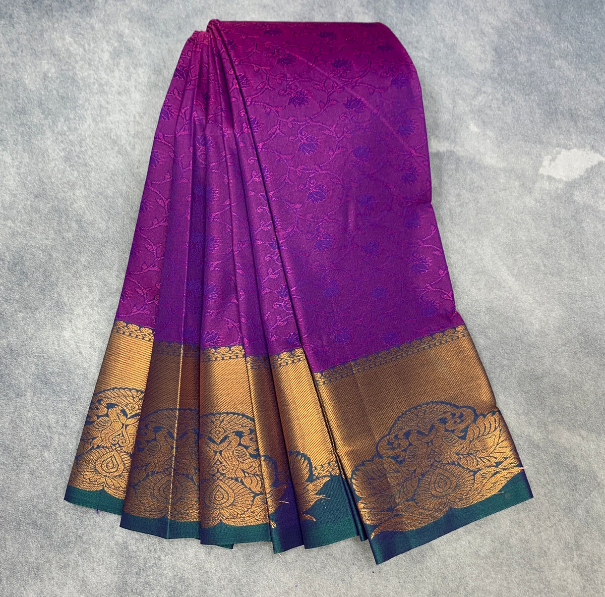 Poly Cotton Saree Purple Colour with Copper Zari Border