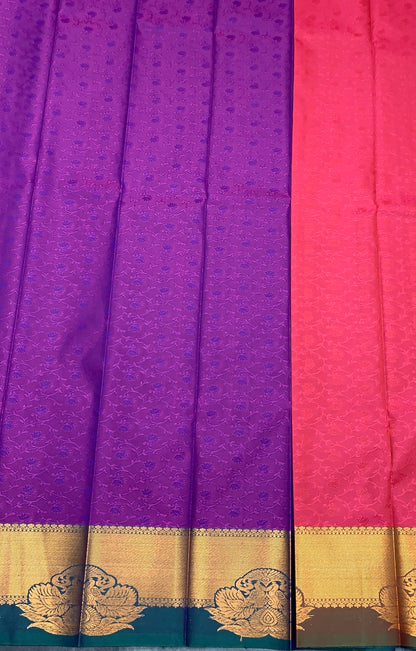 Poly Cotton Saree Purple Colour with Copper Zari Border
