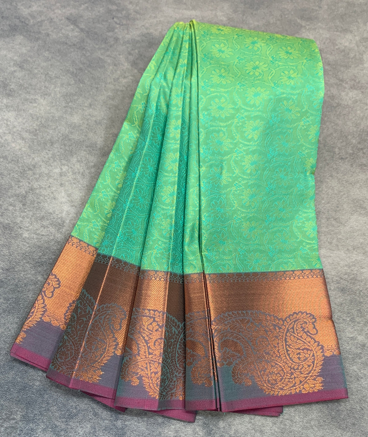 Poly Cotton Saree Light Green Colour with Copper Zari Border