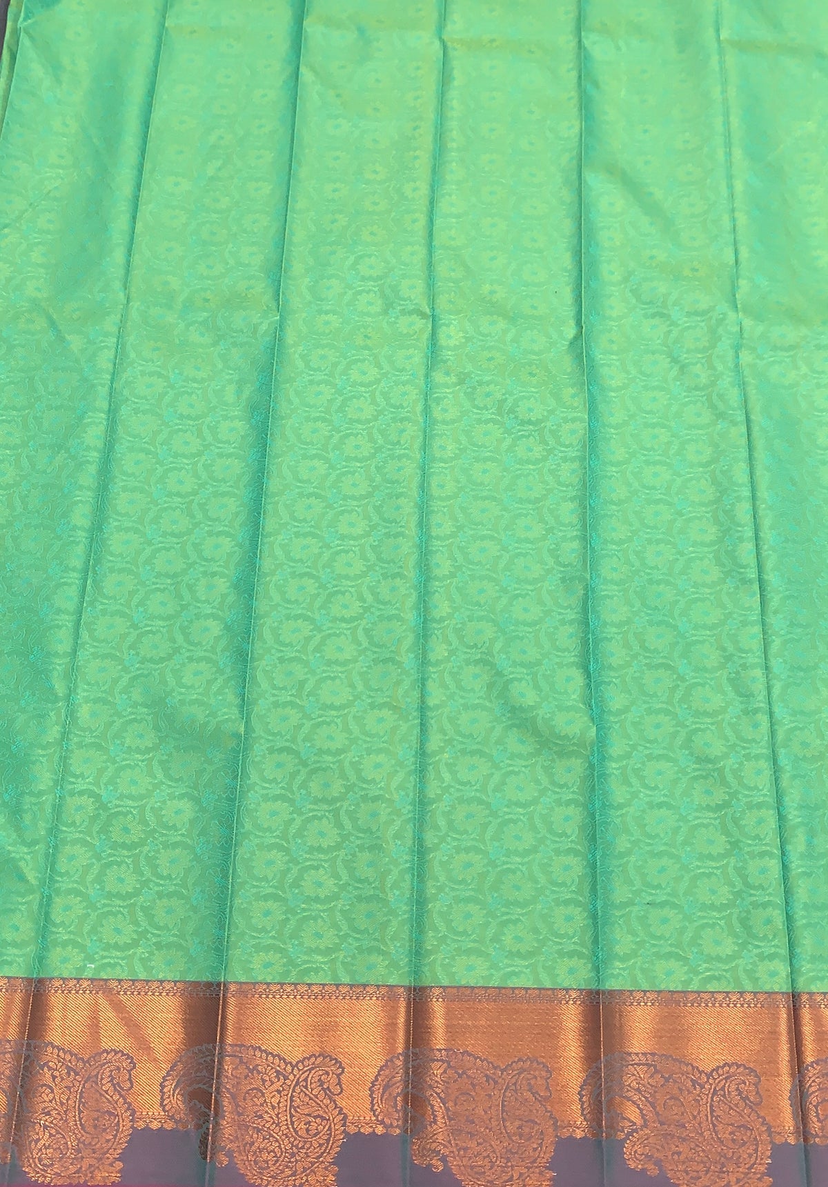 Poly Cotton Saree Light Green Colour with Copper Zari Border