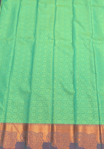 Poly Cotton Saree Light Green Colour with Copper Zari Border