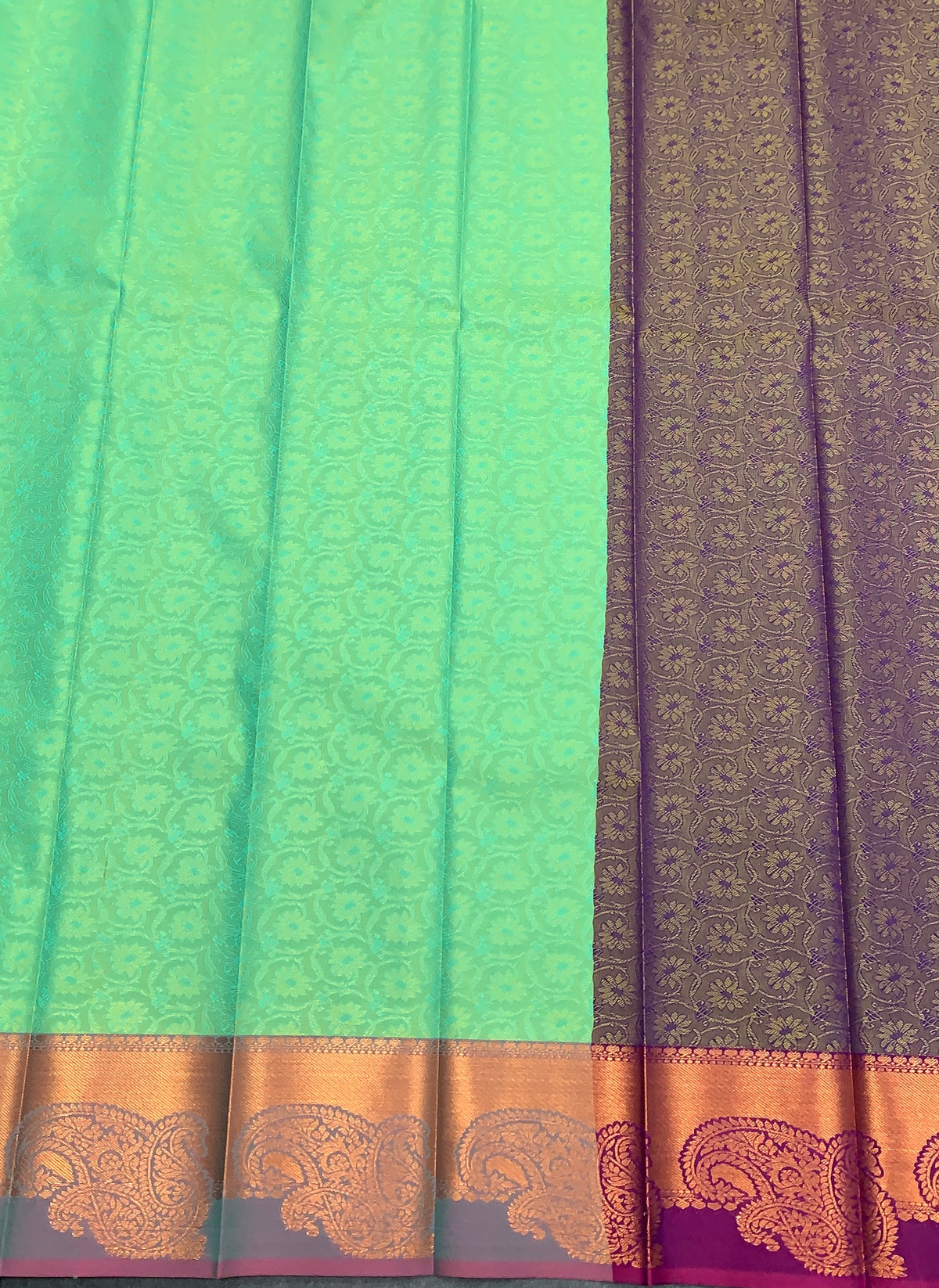 Poly Cotton Saree Light Green Colour with Copper Zari Border
