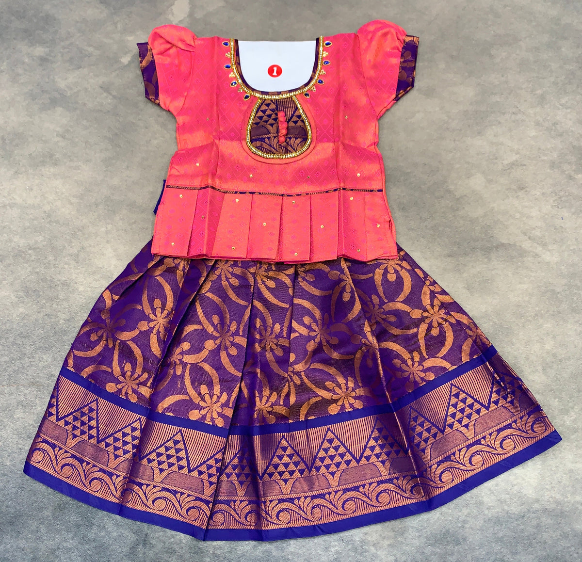 Ready To Wear Violet Colour Pavadai with Baby Pink Color Contrast Blouse