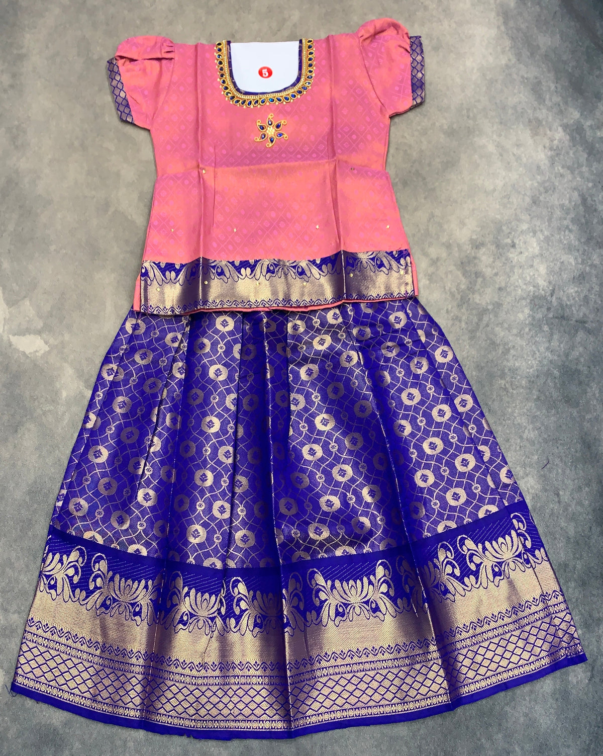 Ready To Wear Violet Pavadai with Contrast Baby Pink Blouse