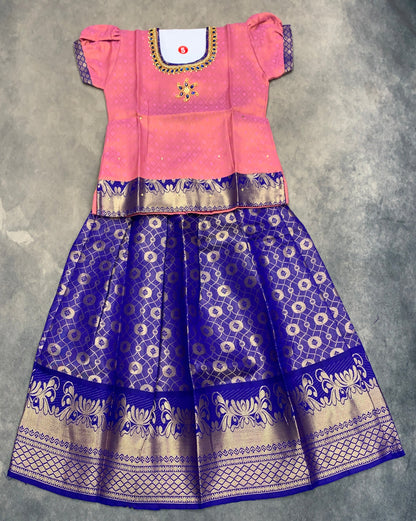 Ready To Wear Violet Pavadai with Contrast Baby Pink Blouse