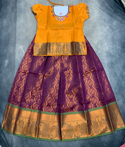 Ready To Wear Purple Pavadai with Contrast Golden Mustard Blouse
