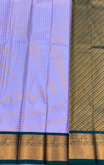 Soft Silk Casual Saree Lavender Colour with Green and Copper Zari Border