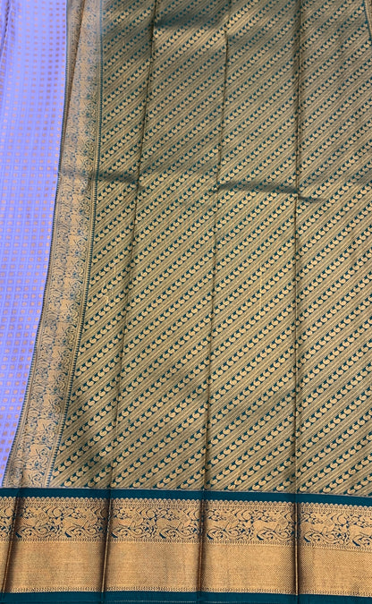 Soft Silk Casual Saree Lavender Colour with Green and Copper Zari Border