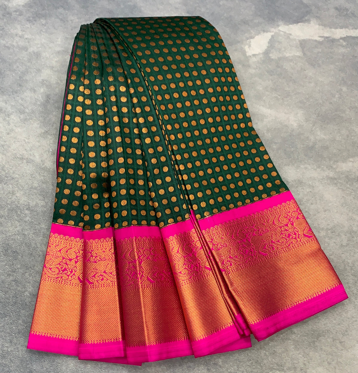Soft Silk Casual Saree Green Colour with Pink and Copper Zari Border
