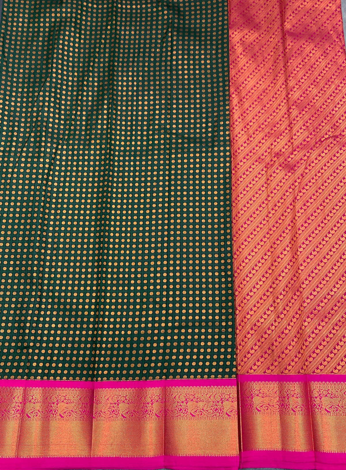 Soft Silk Casual Saree Green Colour with Pink and Copper Zari Border