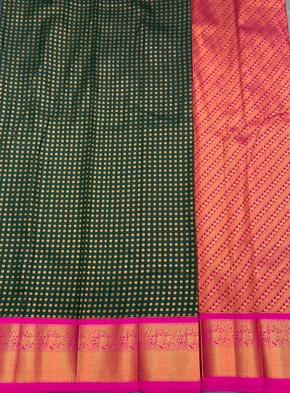 Soft Silk Casual Saree Green Colour with Pink and Copper Zari Border