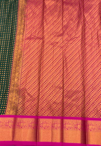 Soft Silk Casual Saree Green Colour with Pink and Copper Zari Border