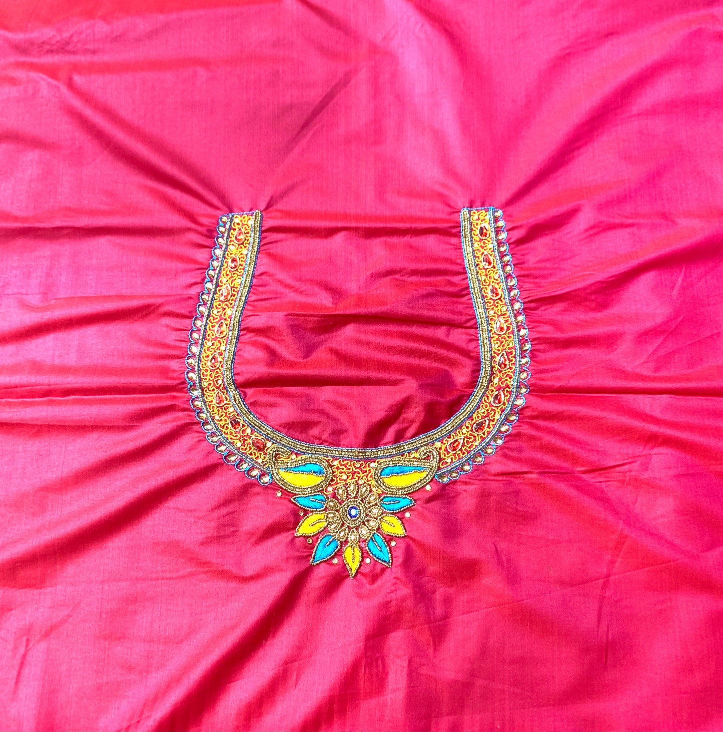 Bridal Vegan Silk Saree Maroon Colour with Unstitched blouse in Aari work