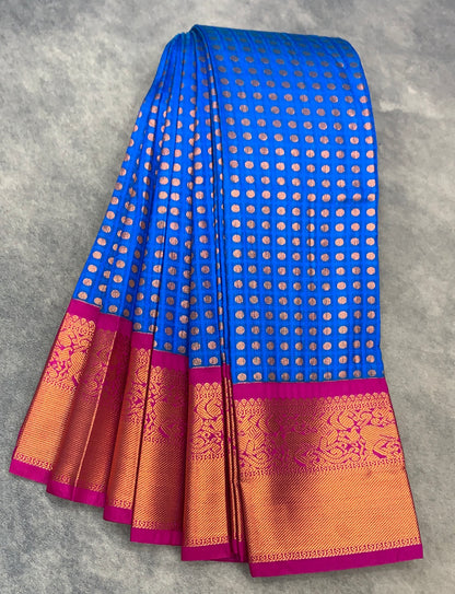 Soft Silk Casual Saree Sky Blue Colour with Pink and Copper Zari Border