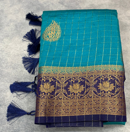 Georgette Saree Sapphire Colour with Navy Blue Colour Border