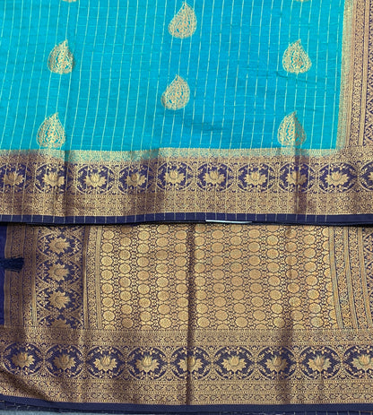 Georgette Saree Sapphire Colour with Navy Blue Colour Border