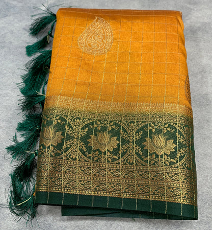 Georgette Saree Mustard Colour with Green Colour Borde