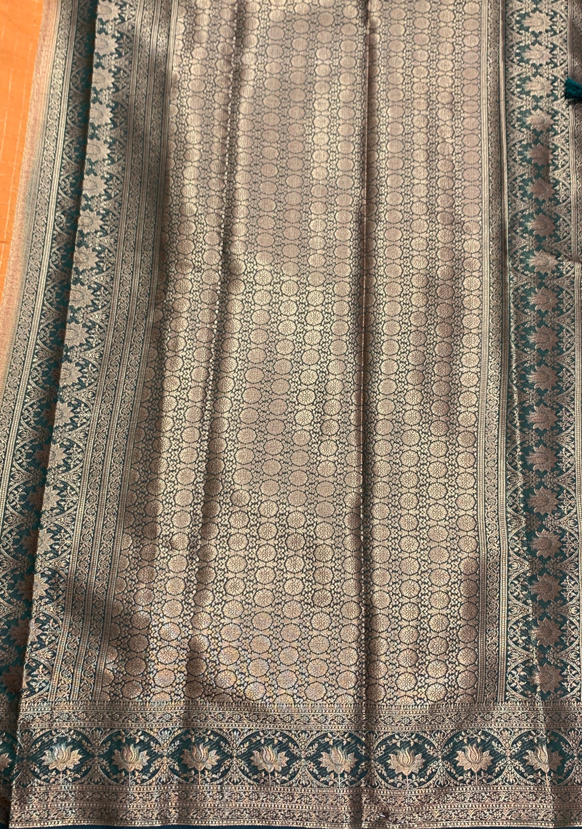 Georgette Saree Mustard Colour with Green Colour Borde