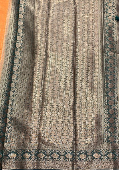 Georgette Saree Mustard Colour with Green Colour Borde