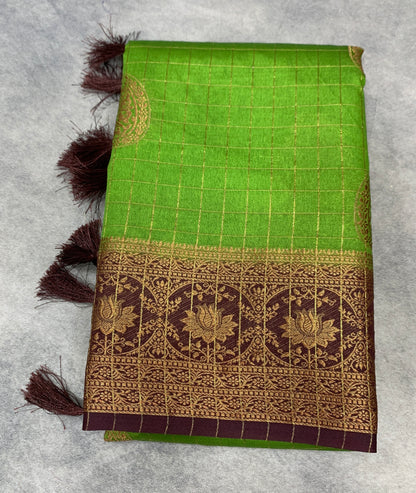 Georgette Saree Olive Green Colour with Brown Colour Border