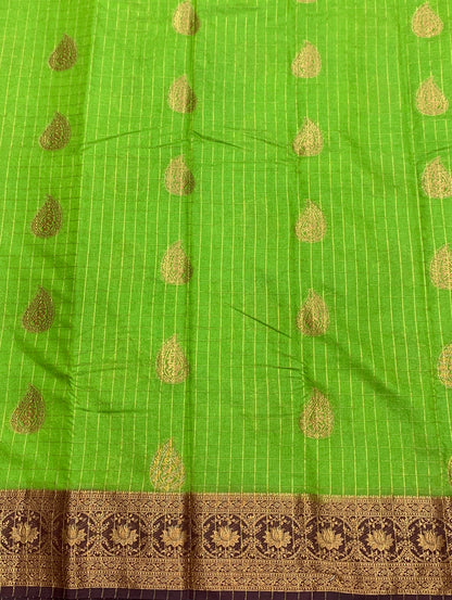Georgette Saree Olive Green Colour with Brown Colour Border