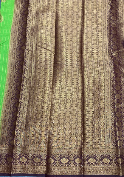 Georgette Saree Olive Green Colour with Brown Colour Border