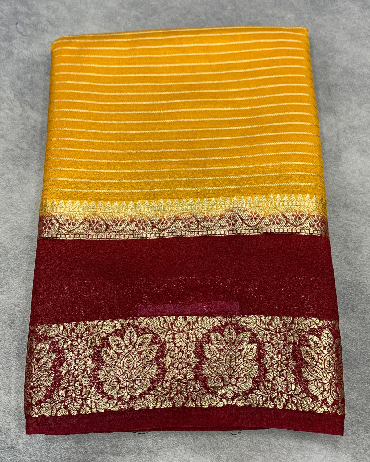 Crepe Silk Saree Golden Mustard Colour with Brown Colour Rettai Pettu Border