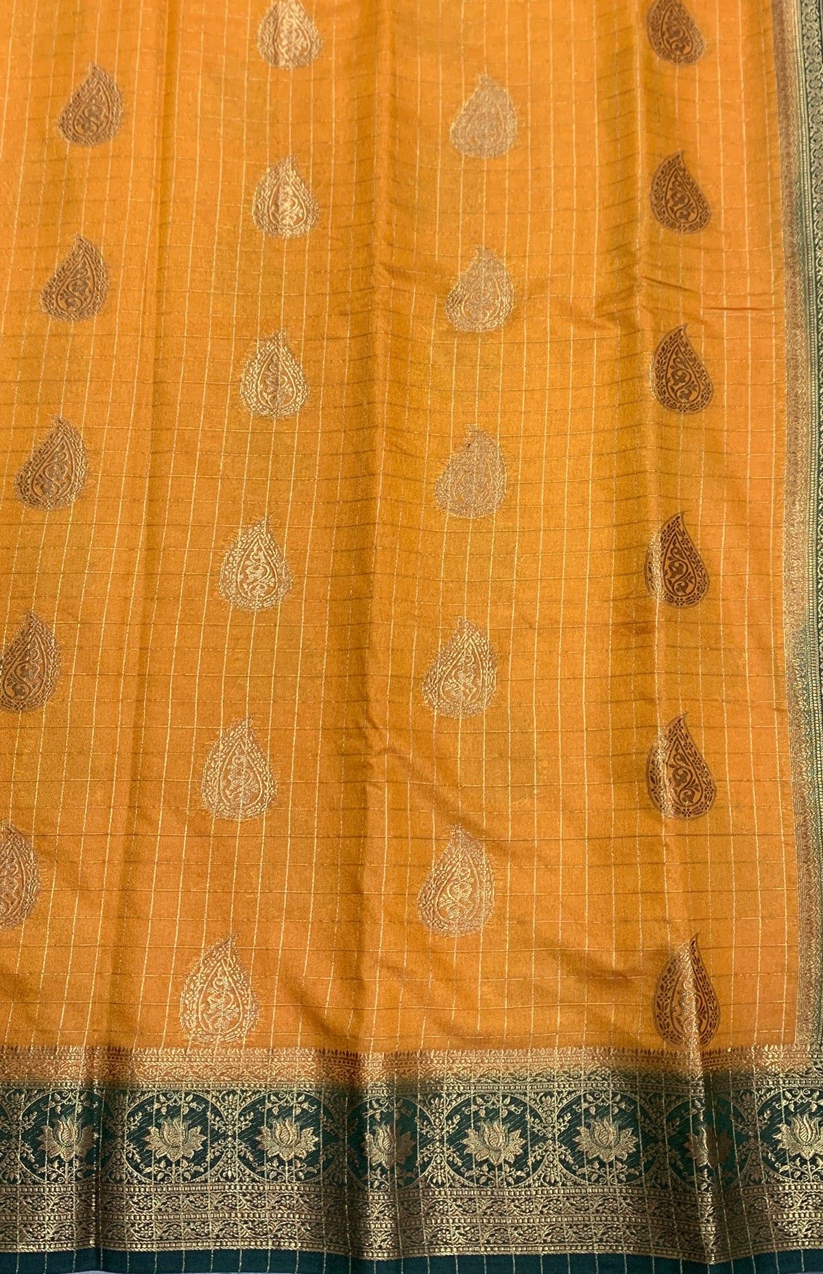 Georgette Saree Mustard Colour with Green Colour Borde