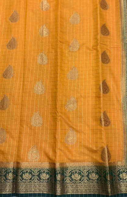 Georgette Saree Mustard Colour with Green Colour Borde
