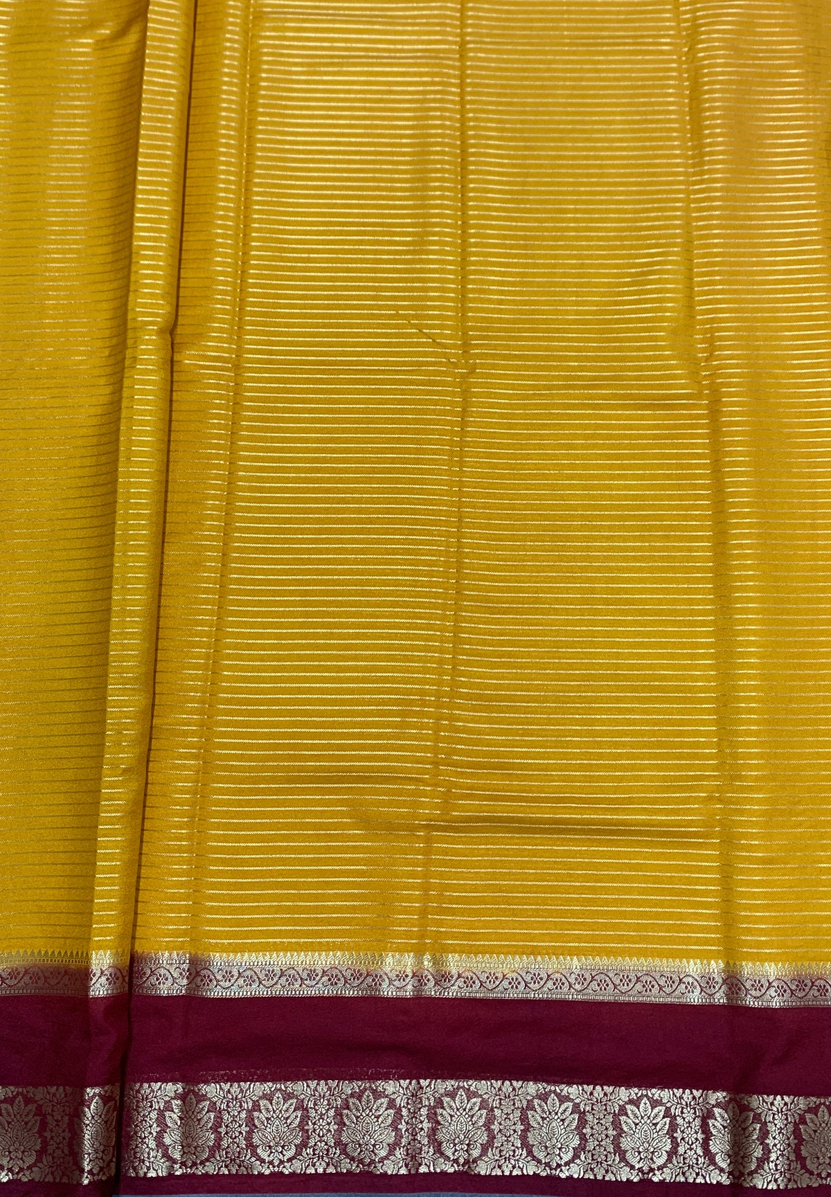 Crepe Silk Saree Golden Mustard Colour with Brown Colour Rettai Pettu Border