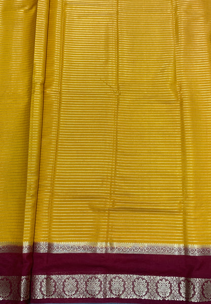 Crepe Silk Saree Golden Mustard Colour with Brown Colour Rettai Pettu Border