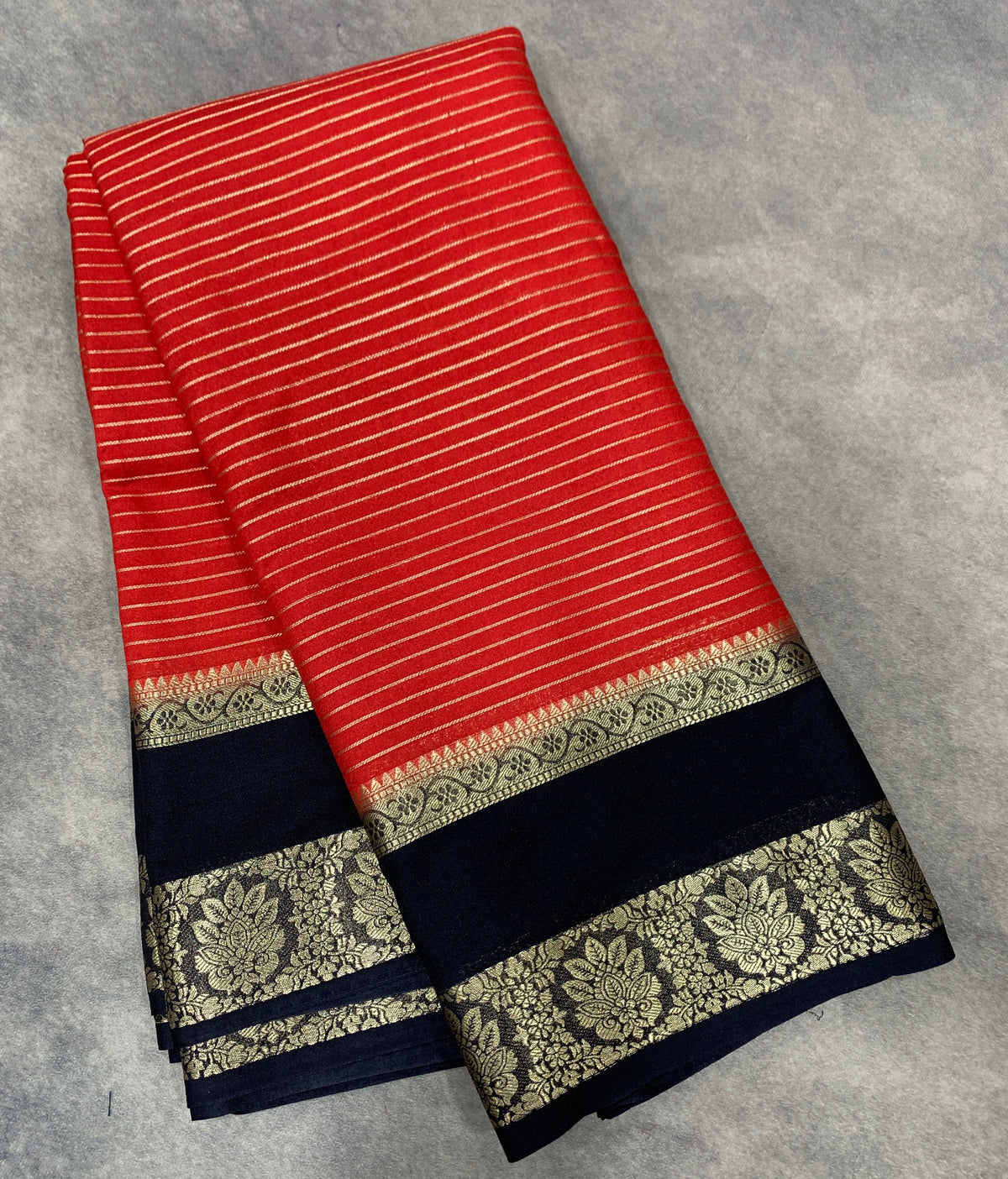 Crepe Silk Saree Red Colour with Block Colour Rettai Pettu Border